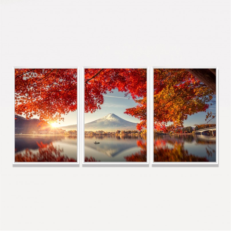 Quadro Árvore Folhas Vermelhas - Paisagem de Outono Oriental