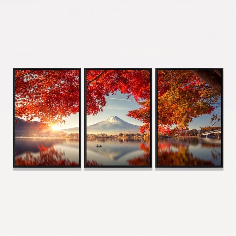 Quadro Árvore Folhas Vermelhas - Paisagem de Outono Oriental