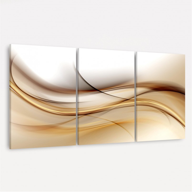 Quadro Abstrato Ondas de Ouro Marrom - 3 Peças