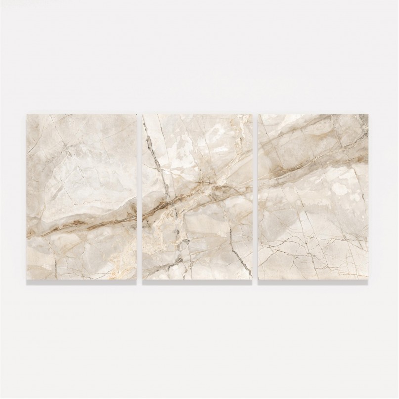 Quadro Abstrato Marmorizado Bege - 3 Peças