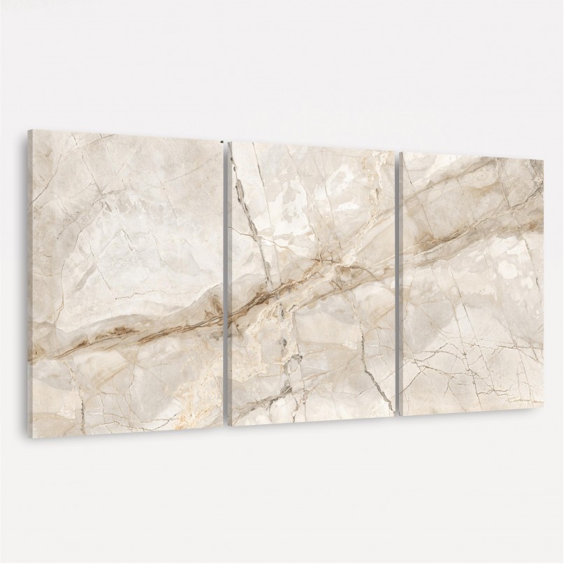 Quadro Abstrato Marmorizado Bege - 3 Peças