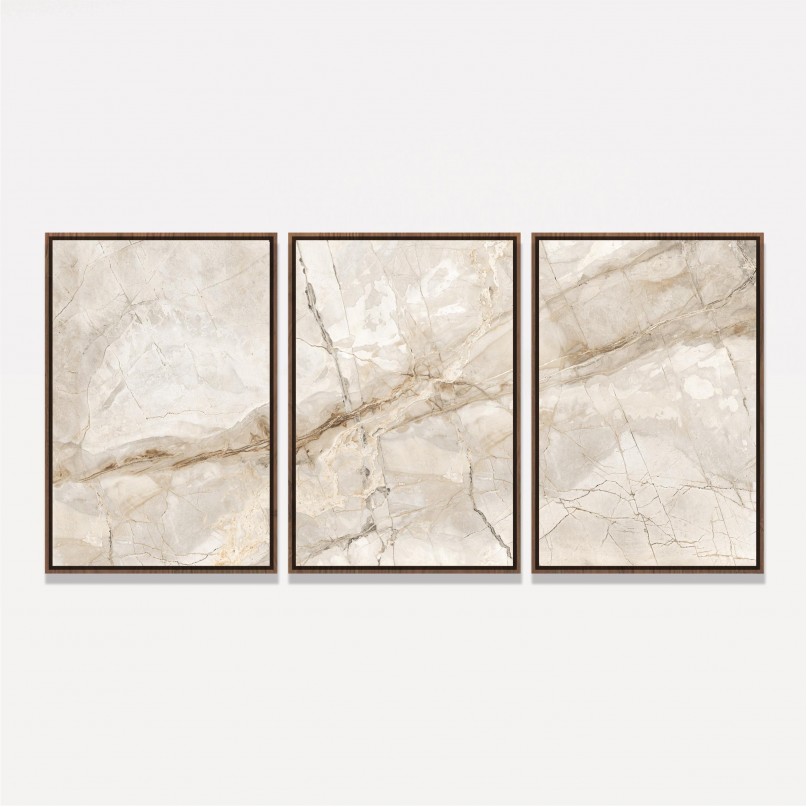Quadro Abstrato Marmorizado Bege - 3 Peças