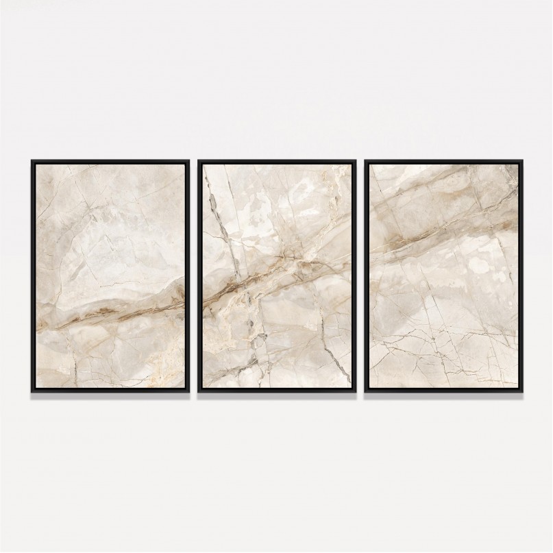 Quadro Abstrato Marmorizado Bege - 3 Peças