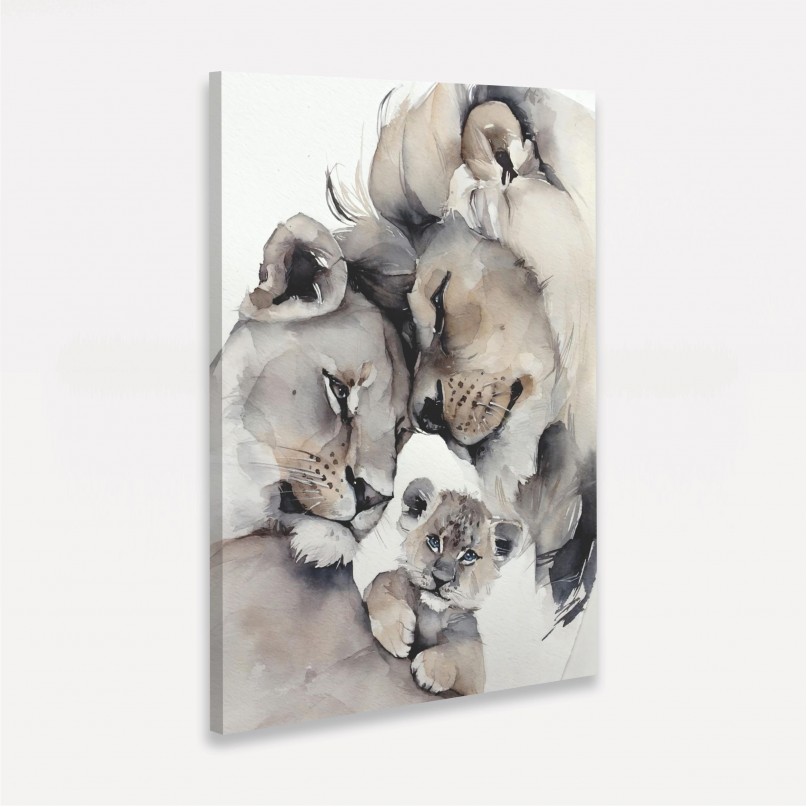 Quadro Leão Casal e Filhote em Arte