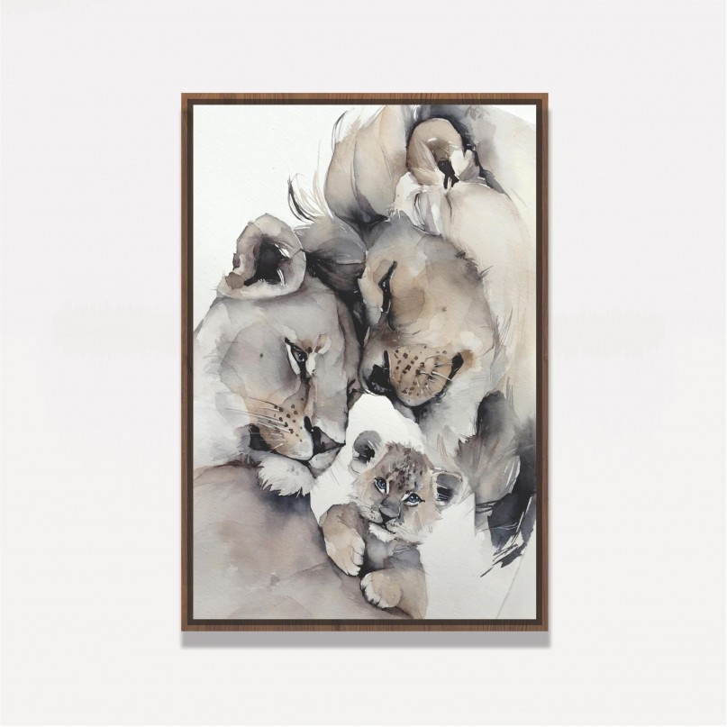 Quadro Leão Casal e Filhote em Arte