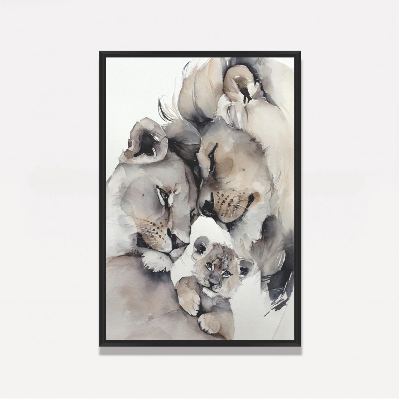 Quadro Leão Casal e Filhote em Arte