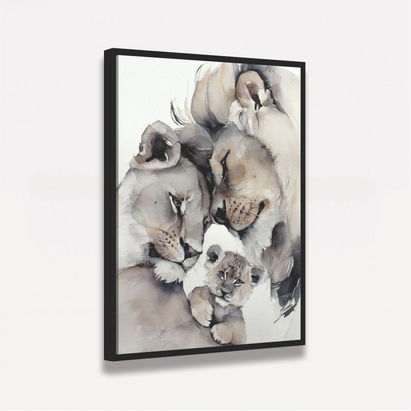 Quadro Leão Casal e Filhote em Arte