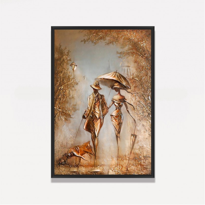 Quadro Abstrato Casal E Cachorro Vintage Tela Artística