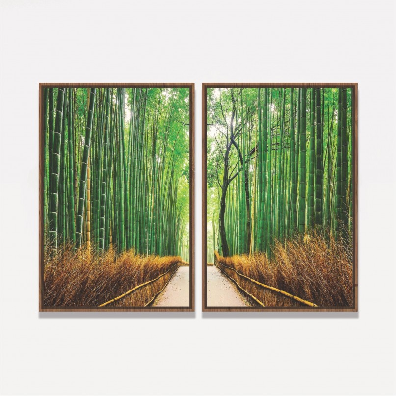 Quadro Floresta de Bambu Oriental - 2 Peças