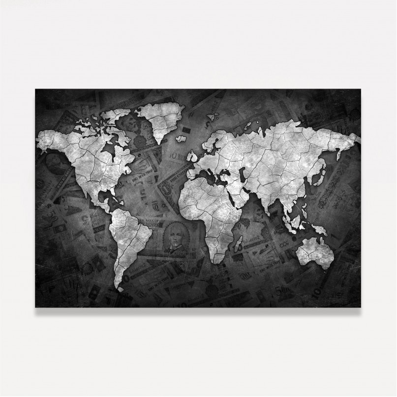 Quadro Mapa Mundi Sea ​​of ​​Money