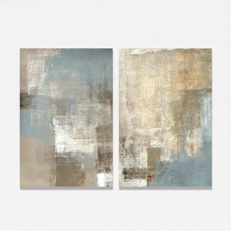 Quadro Abstrato Duo em Arte Moderna Elegance - Bege com Cinza