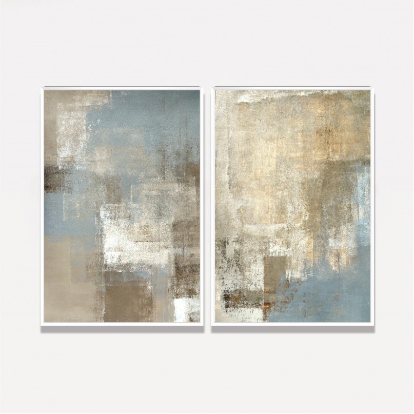 Quadro Abstrato Duo em Arte Moderna Elegance - Bege com Cinza