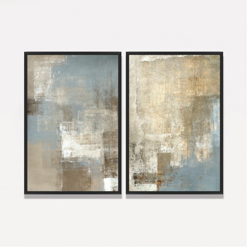 Quadro Abstrato Duo em Arte Moderna Elegance - Bege com Cinza
