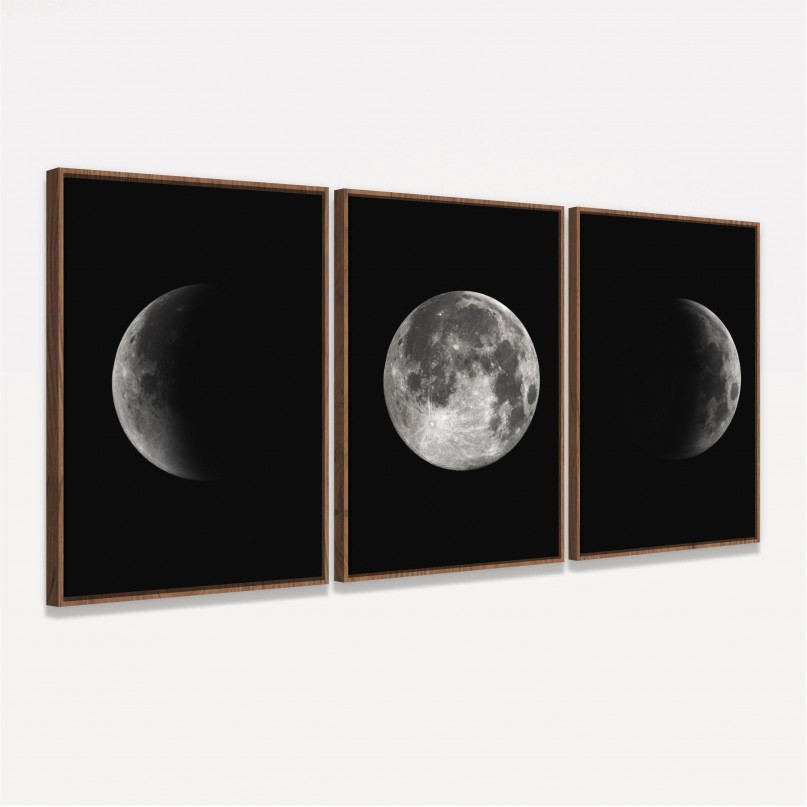 Kit Quadros Lua Fases Lunar em Arte decorativo - 3 Peças