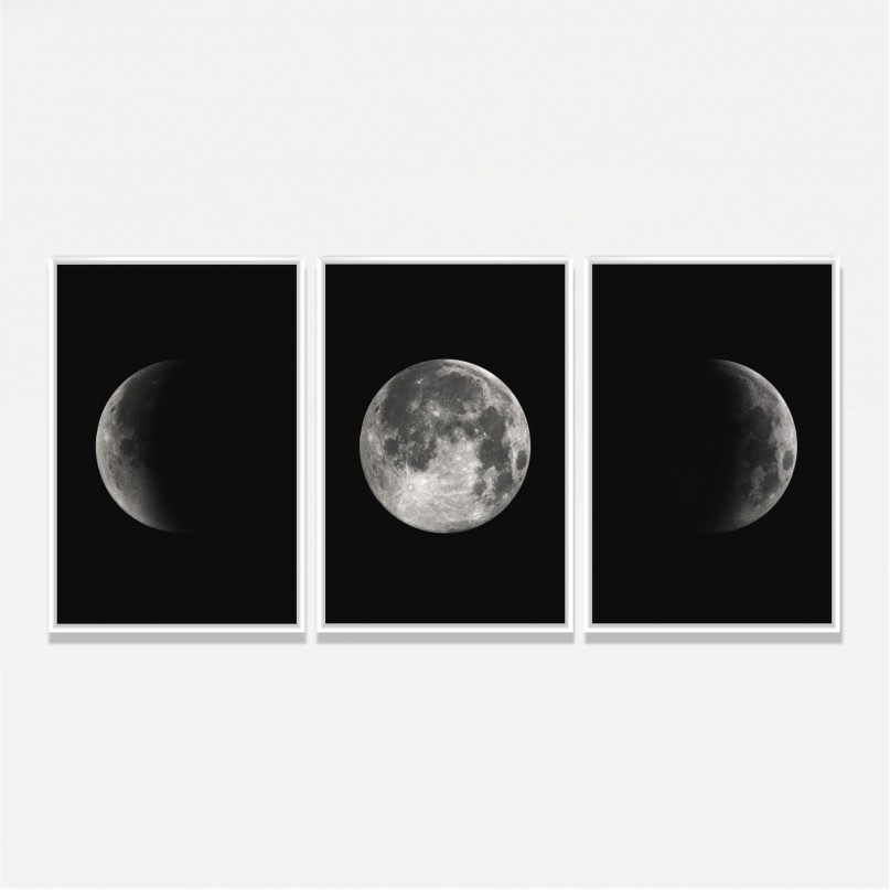 Kit Quadros Lua Fases Lunar em Arte decorativo - 3 Peças