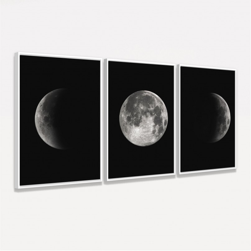 Kit Quadros Lua Fases Lunar em Arte decorativo - 3 Peças