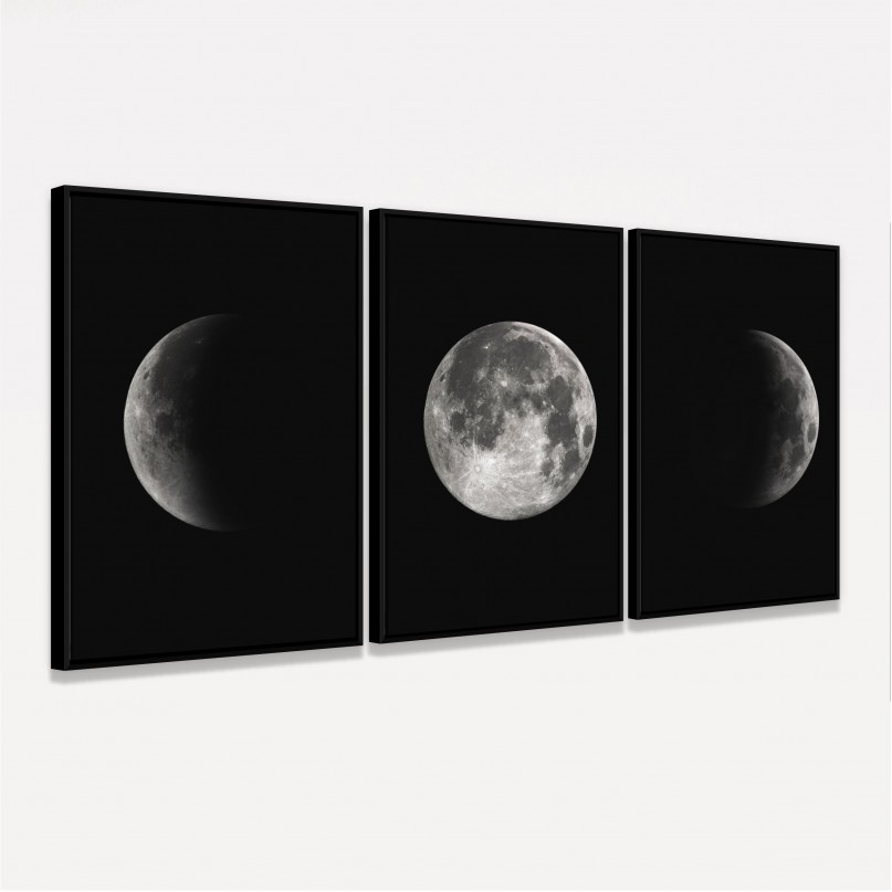 Kit Quadros Lua Fases Lunar em Arte decorativo - 3 Peças