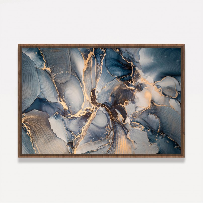 Quadro Abstrato Mix Azul e Dourado Moderno