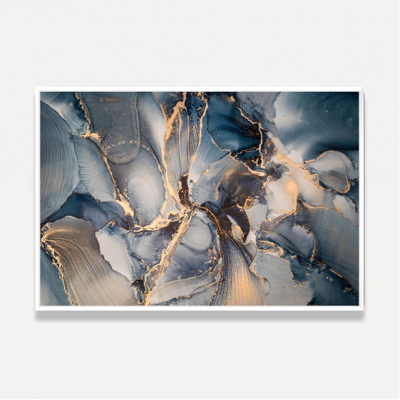 Quadro Abstrato Mix Azul e Dourado Moderno