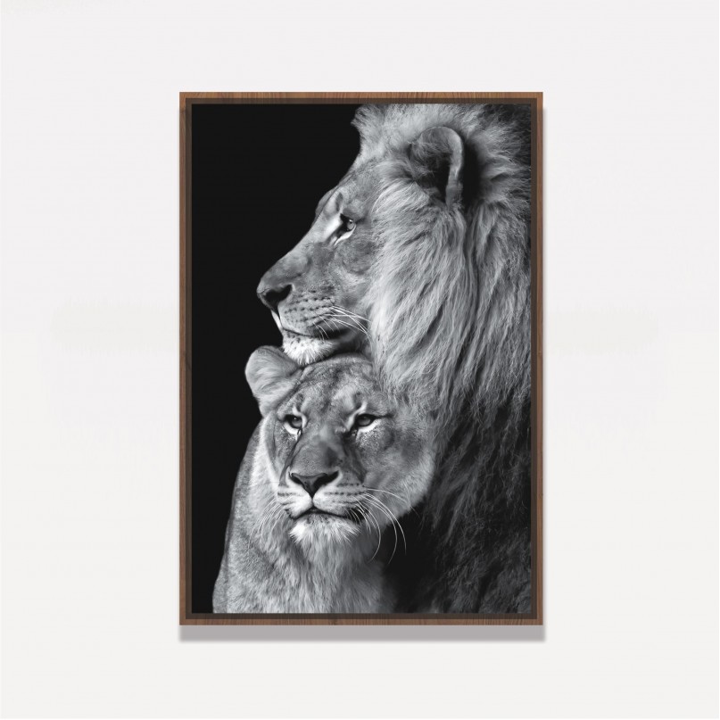 Quadro Leão Casal em Arte Preto e Branco decorativo