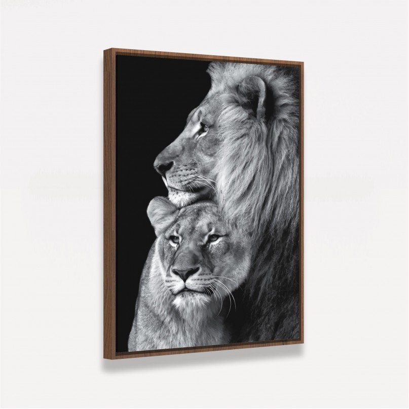 Quadro Leão Casal em Arte Preto e Branco decorativo
