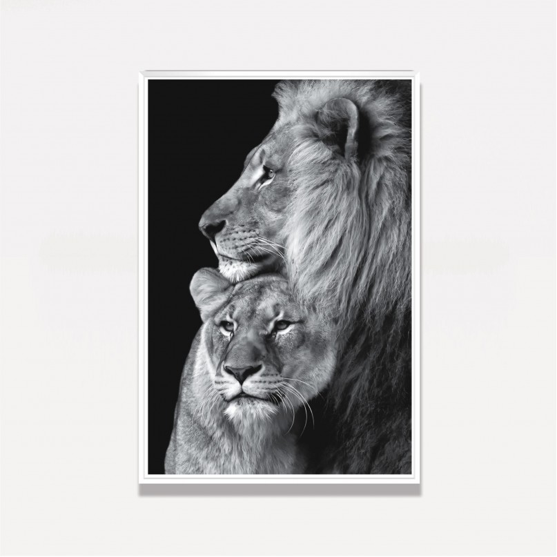 Quadro Leão Casal em Arte Preto e Branco decorativo