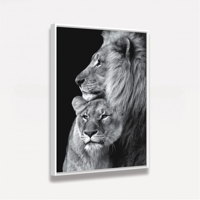 Quadro Leão Casal em Arte Preto e Branco decorativo