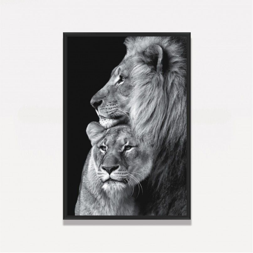 Quadro Leão Casal em Arte Preto e Branco decorativo