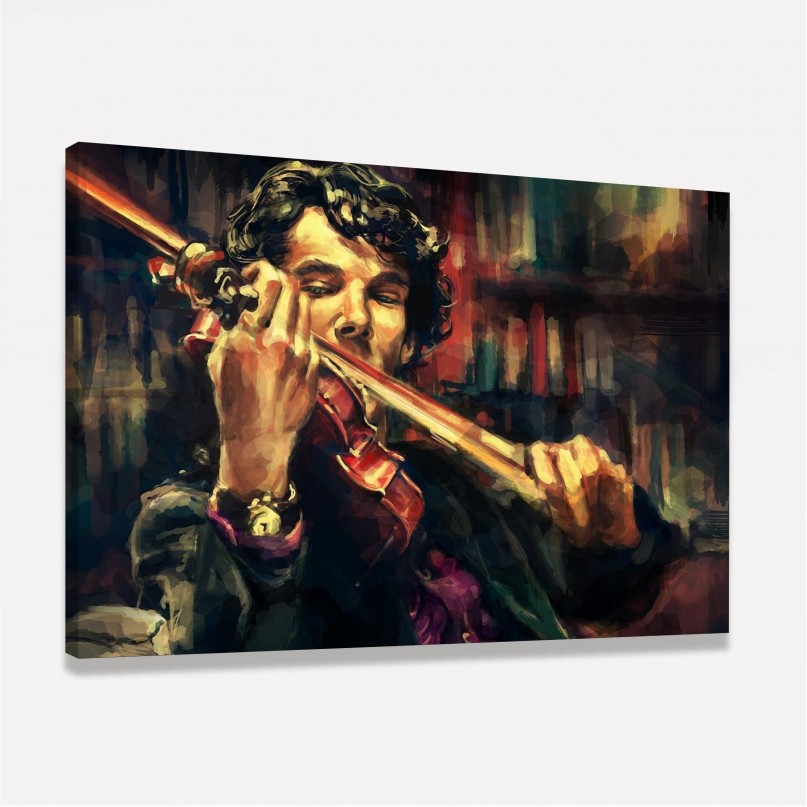 Quadro Sherlock Holmes e Violino Artístico