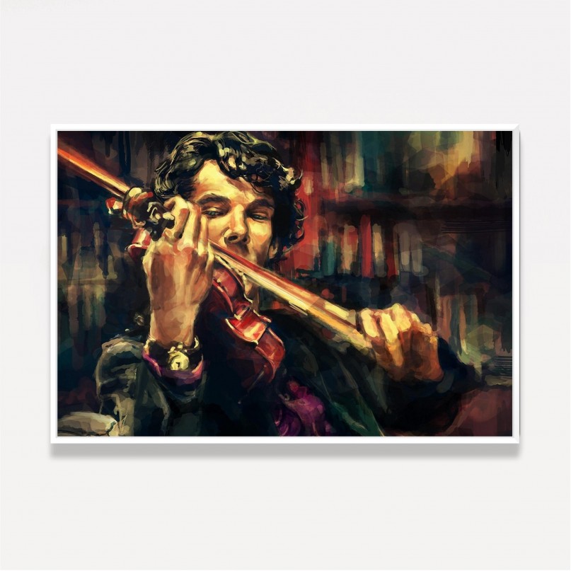 Quadro Sherlock Holmes e Violino Artístico