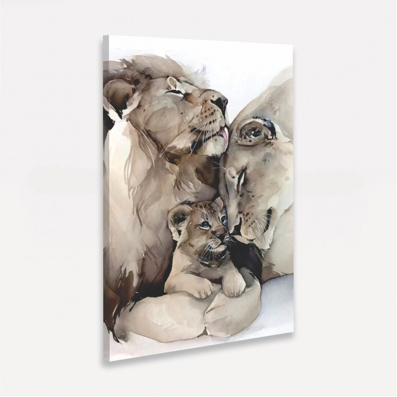 Quadro Leão Família em Arte - Pai Mãe e Filho