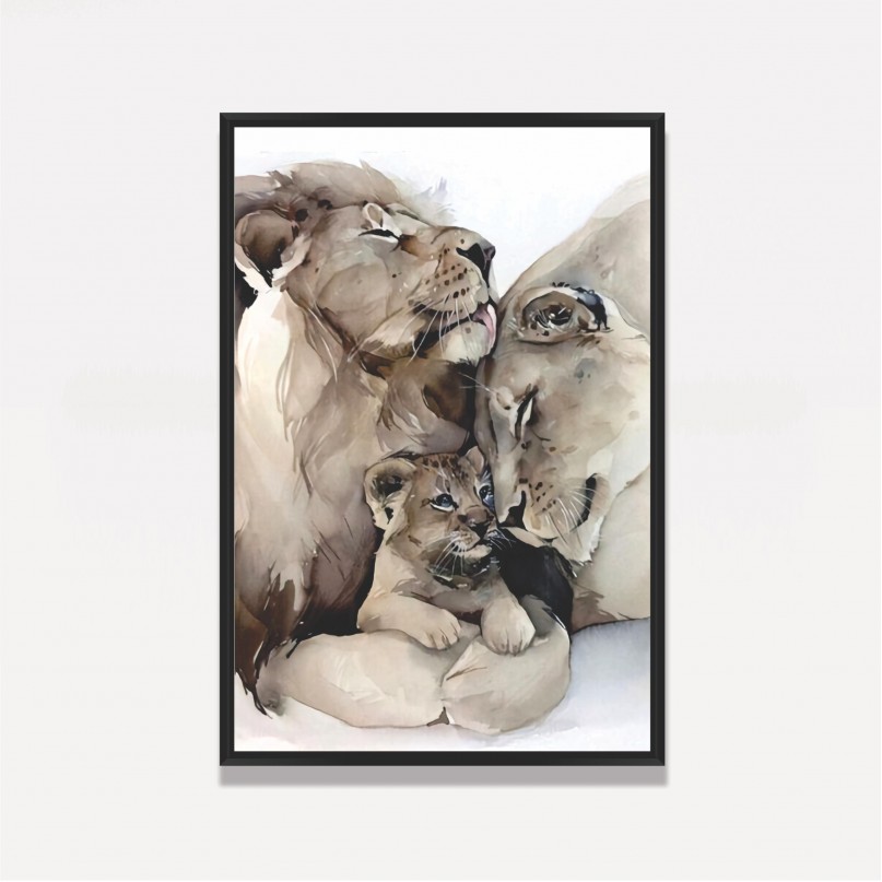 Quadro Leão Família em Arte - Pai Mãe e Filho