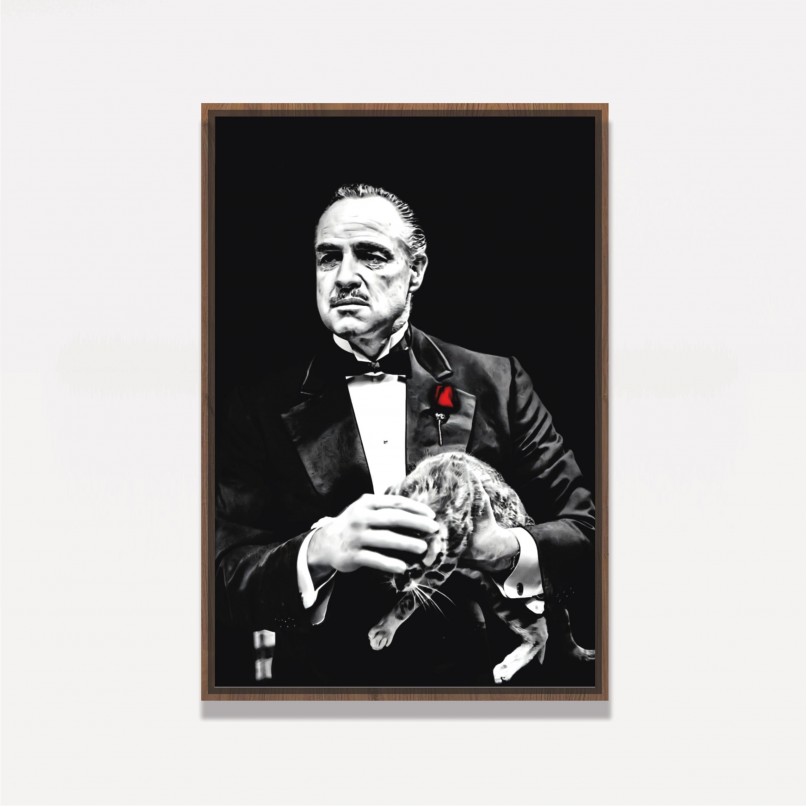 Quadro Poderoso Chefão e Gatinho - Preto e Branco