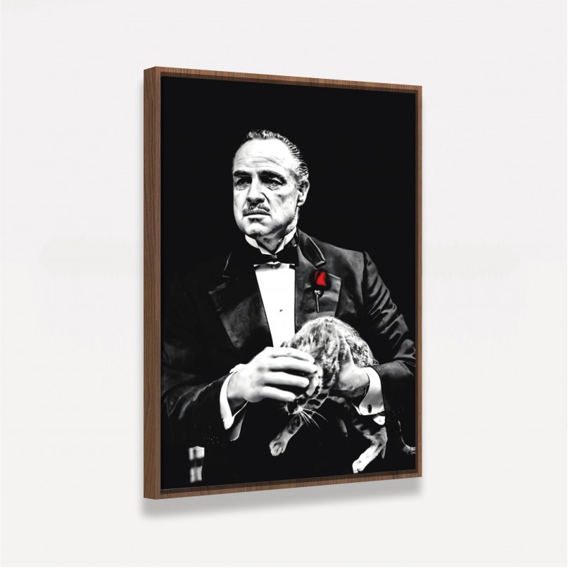 Quadro Poderoso Chefão e Gatinho - Preto e Branco