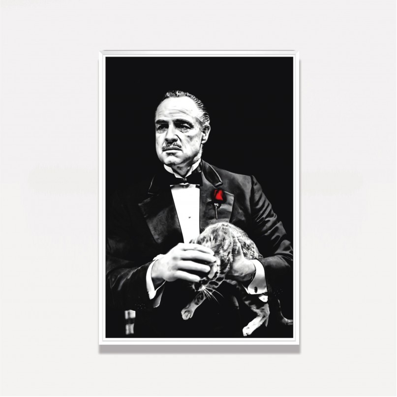 Quadro Poderoso Chefão e Gatinho - Preto e Branco