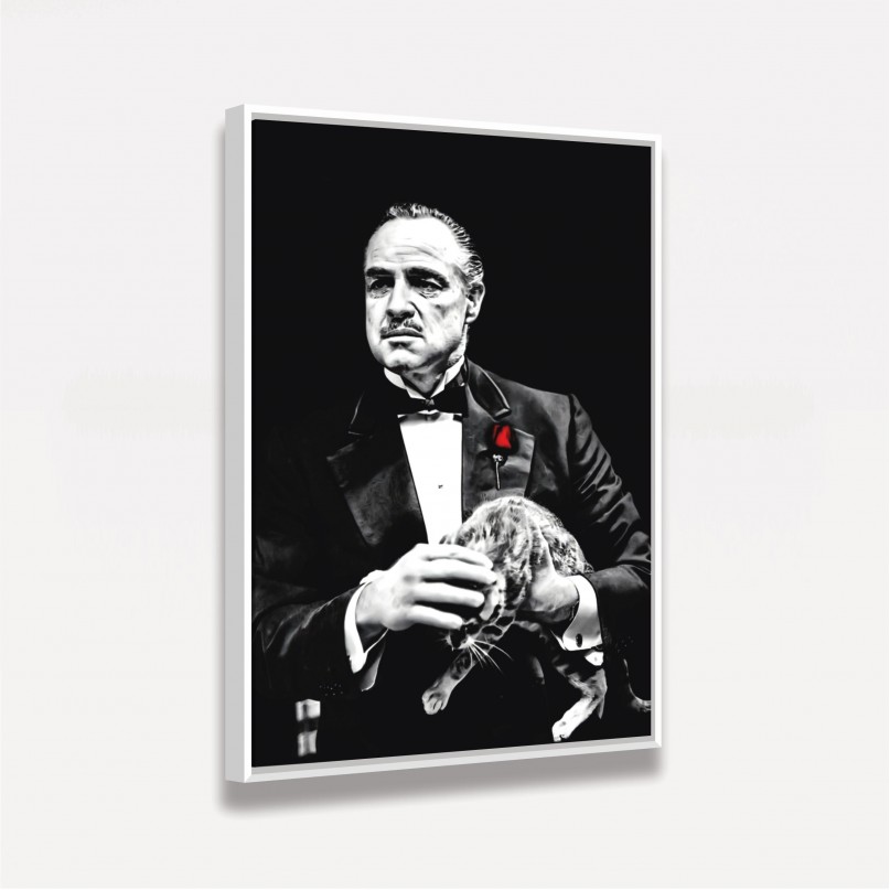 Quadro Poderoso Chefão e Gatinho - Preto e Branco