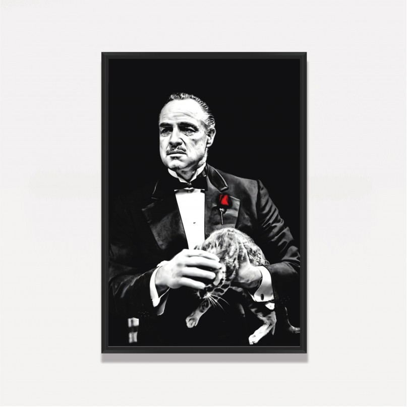 Quadro Poderoso Chefão e Gatinho - Preto e Branco