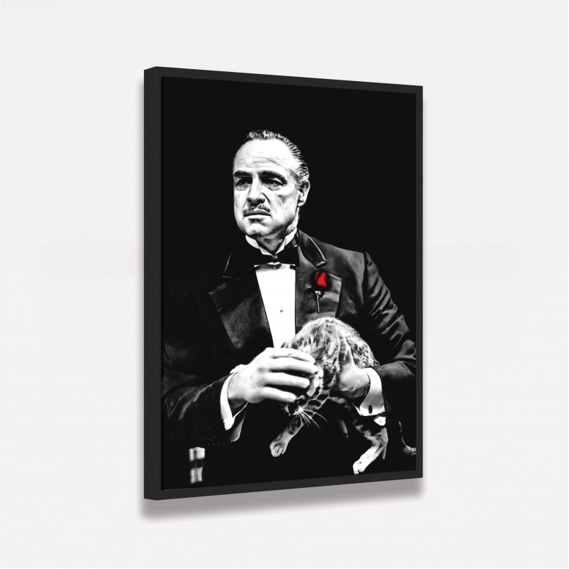 Quadro Poderoso Chefão e Gatinho - Preto e Branco