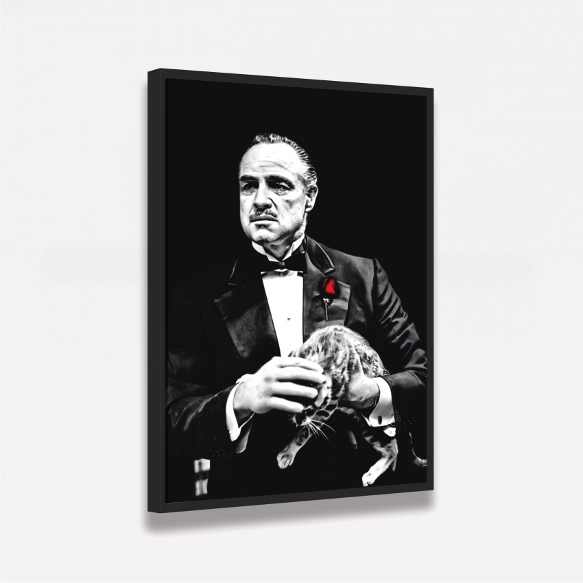 Quadro Poderoso Chefão e Gatinho - Preto e Branco