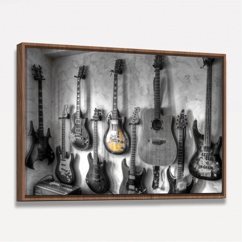 Quadro Violão Guitarras Coleção - Preto e Branco
