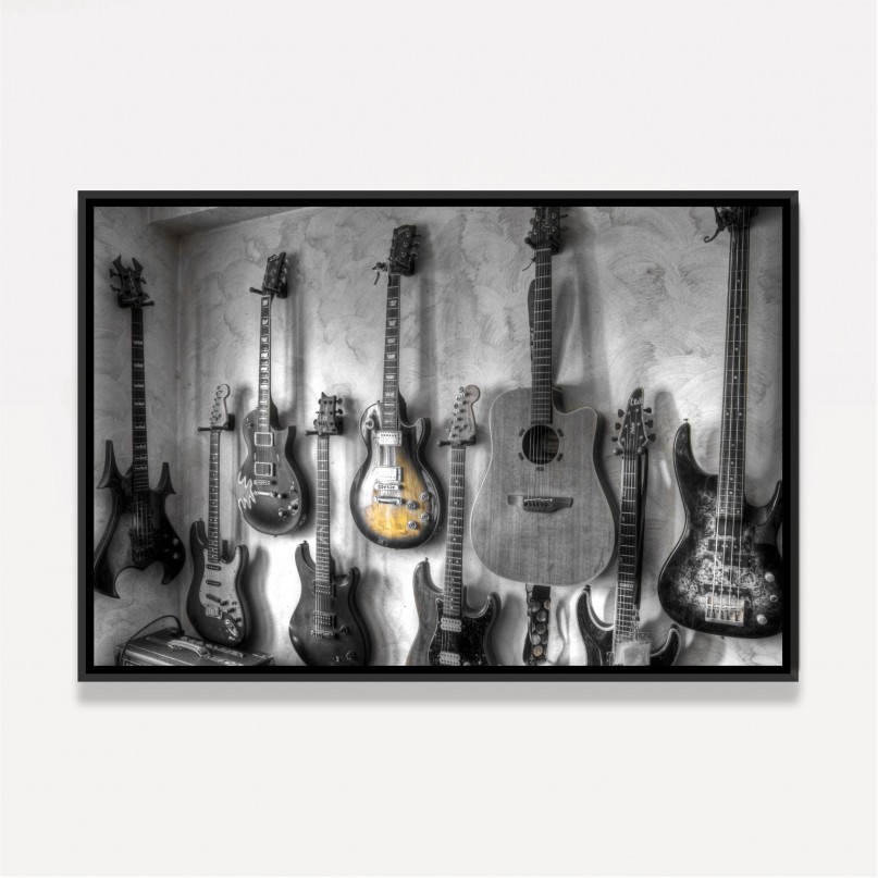 Quadro Violão Guitarras Coleção - Preto e Branco