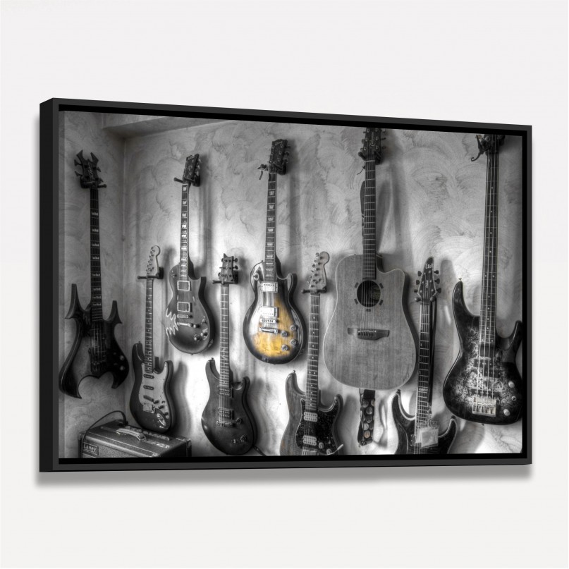 Quadro Violão Guitarras Coleção - Preto e Branco