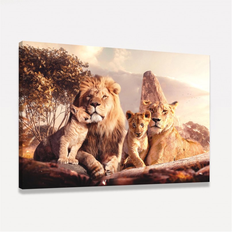 Quadro Leão Família Artístico - 2 Filhotes