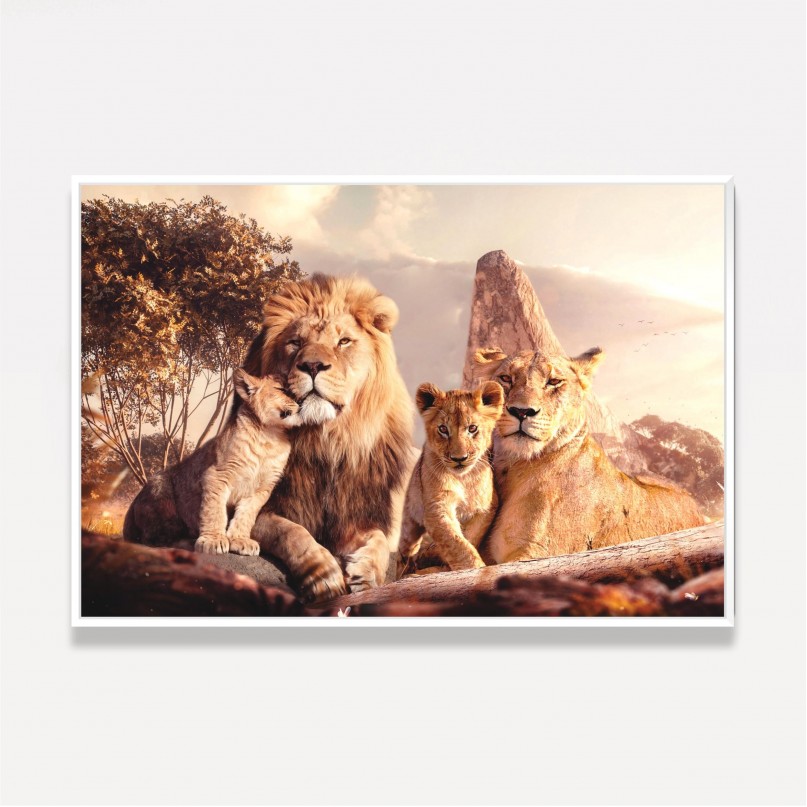 Quadro Leão Família Artístico - 2 Filhotes