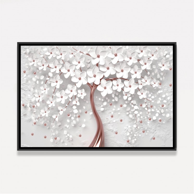 Quadro Decorativo Flores Cerejeira Branca e Rose Gold
