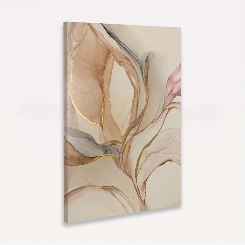 Quadro Arte Abstrata Alcohol Bege com Ouro Moderno