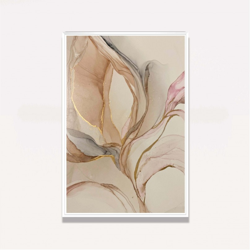 Quadro Arte Abstrata Alcohol Bege com Ouro Moderno
