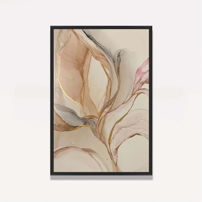 Quadro Arte Abstrata Alcohol Bege com Ouro Moderno