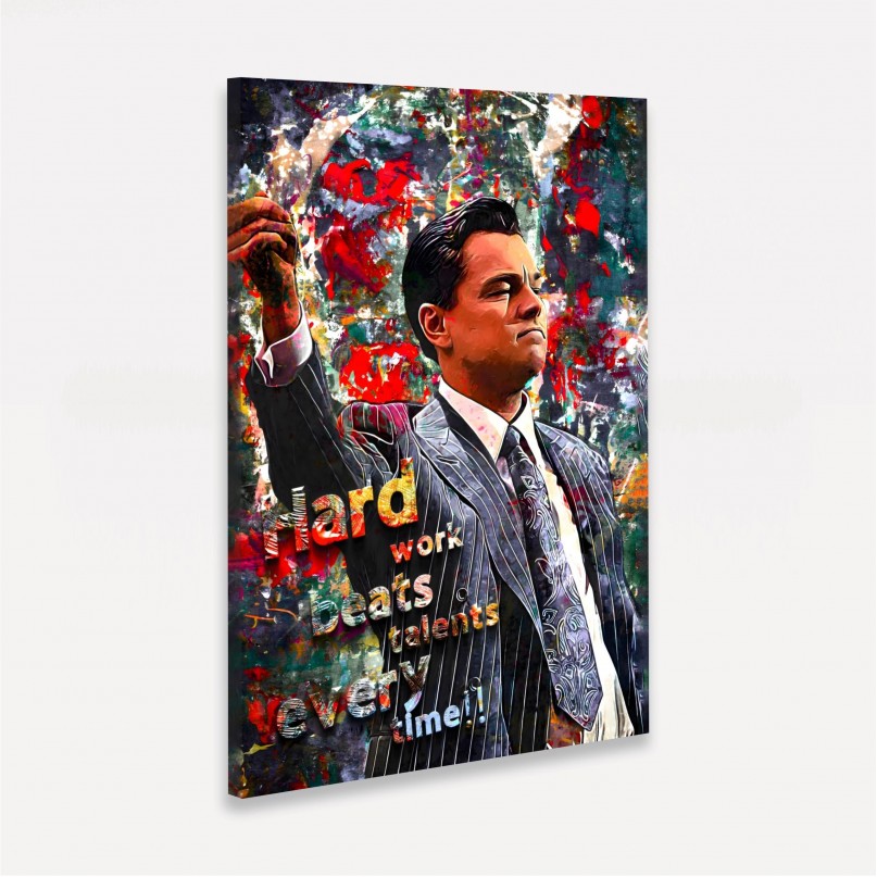 Quadro Lobo de Wall Street Hard Work Beats Talent