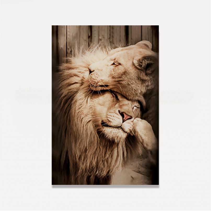 Quadro Casal de Leões Afeto - Cor Sépia